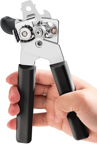 Can Opener Manual, COKORA Can Openers Hand Held with Comfort Anti-Slip Handles, Heavy Duty Stainless Steel Can Opener Smooth Edge and Bottle Openers, Easy Turn Can Openers for Seniors, Kitchen, Black