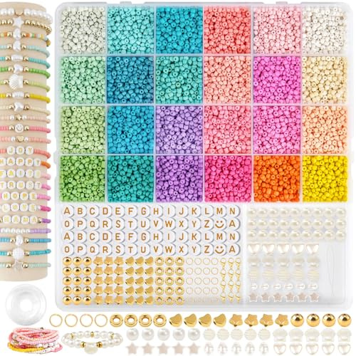 ARTREE 12280 Piezas Abalorios para Hacer Pulseras 24 Colores Pastel Macarons, 3mm Cuentas Arcilla Polimérica para Hacer Pulseras Abalorios Cuentas de Cristal, DIY-Manualidades Regalo Cumpleaños Unisex