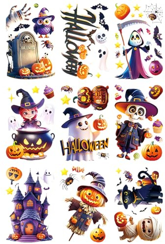 Halloween Deko Fensterbilder, 9 Stück Süße Fensteraufkleber Für Kinderzimmer Und Halloween Party, Wiederverwendbare Fensterdekoration