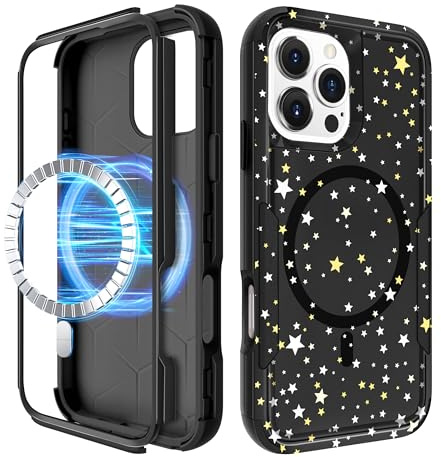 LISEVO for iPhone 16 Pro Case - Compatible with MagSafe Women Cute Girls Magnetic Protective Phone Cover Stars Girly Kawaii Heavy Duty Shockproof Funda for iPhone 16 Pro Case