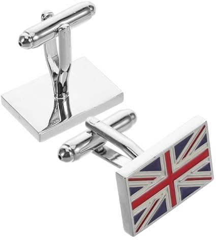 AKOOSY Klassische Manschettenknöpfe Union Jack aus Messing Farbecht Rot Blau Weiß Modisches Herren Schmuckaccessoire für Anzug und Smoking