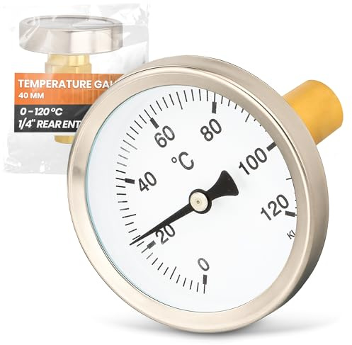 Instalguru Bimetall Thermometer Zeigerthermometer 1/4'' 40 mm 0-120°C Anlegethermometer Axial Rund Rohr Boiler Heizsysteme Heizung Heizanlagen Wasserleitungen
