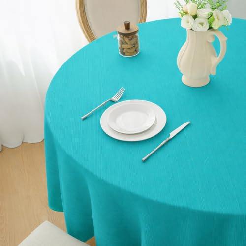 Softalker Türkis Tischdecke Rund Durchmesser 120 cm Abwischbar Pflegeleicht Wasserabweisend Waschbar Strapazierfähig Edle Jacquard Stoff Dekotischdecke für Esstisch Garten Terrasse Outdoor