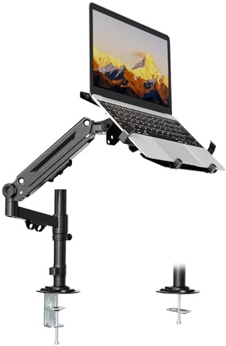 PUTORSEN Laptop Arm Halterung Tisch für bis 18 Notebook & 17-40 Monitor | Bis zu 5kg/laptop und 12kg/bildschirm, 2-in-1 Monitorhalterung mit verstellbarem Laptop-Ablage, VESA 75/100mm