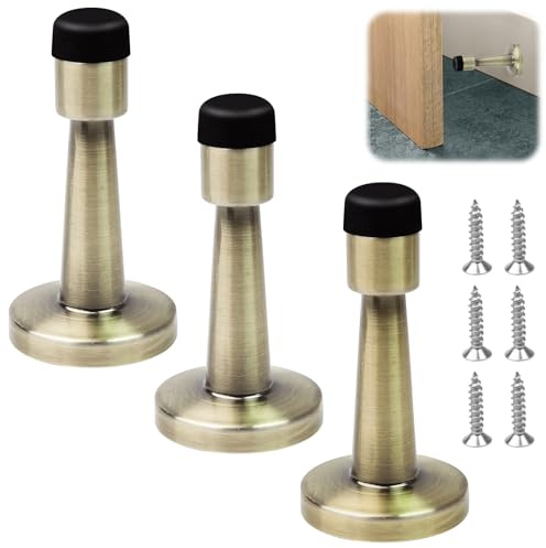 3 Pcs Antique Brass Door Stop, Door Stoppers for Skirtings, Zinc Alloy Wall Mounted Door Stop with 6 Screws, Reduce Noise, Ideal for Home, Office, Hotel Use and Other Places