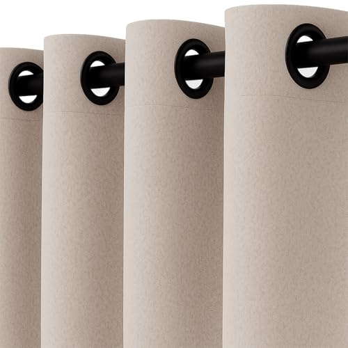 heimtexland Filz Thermovorhang Blickdicht abdunkelnd isolierend HxB 245x135 cm Kälteschutz Sonnenschutz Gardine Energiesparend Schalldämpfung Deko Vorhang Woll-Charakter Typ921 Taupe-Schwarz Ösen