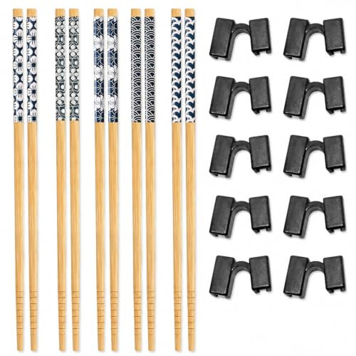 5 Pcs Chopsticks for Beginners with 10 Chopstick Helper Aids | Training Chopsticks, Reusable Chopsticks for Adults Learning Asian Dining Etiquette, Home Practice and Travel Meals