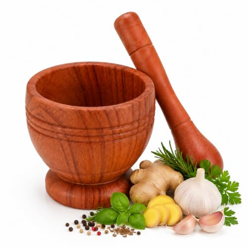 Small Pestle and Mortar Set, Herb and Spice Grinder with Wood Grain Finish, Mini PP Spice Crusher for Garlic, Ginger, Herbs and Seasonings