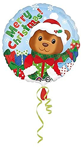 Amscan 3397801 - Folienballon Weihnachtsbärchen, Durchmesser 43 cm, Merry Christmas, Weihnachten, Heliumballon, Party, Dekoration, Xmas, Christmas, Teddy