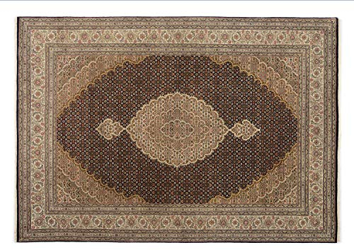 PARISA MAHI echter klassischer Orient-Teppich handgeknüpft in schwarz-creme, Größe: 60x90 cm