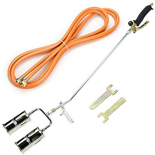Gasbrenner 110KW mit Schlauch 5m Dachbrenner Brenner Abflammgerät mit 2-Düse Unkrautvernichtung, Anzünder, Bitumenbahnen Abflammgerät für Unkraut Brenner SN0285