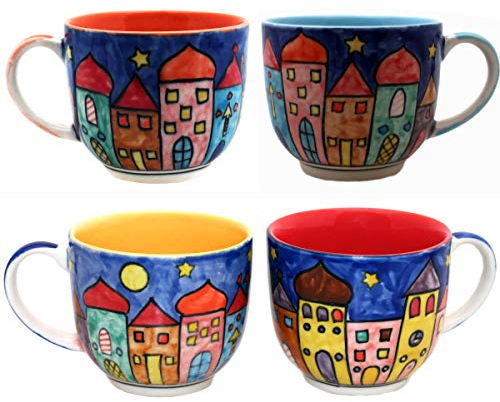 Tasse Kaffeetasse Teetasse Geschirr Keramik Bemalt Bunt (Gemischt set/4, Klein)