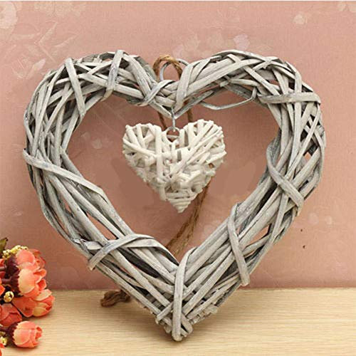 Brussels08 Double Heart Resin Wicker Heart Wreaths Wall Hanging Decoration Front Door Display Ornament for Valentine’s Day, Wedding, Christmas Party, Thanksgiving Day Random