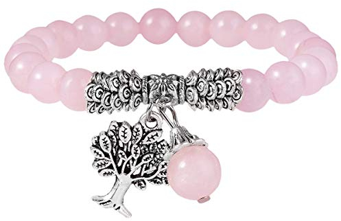 Nupuyai Edelstein Armband für Damen und Herren, Stretch 8mm Perlen Armbänder mit Lebensbaum Anhänger für Reiki Yoga Energietherapie