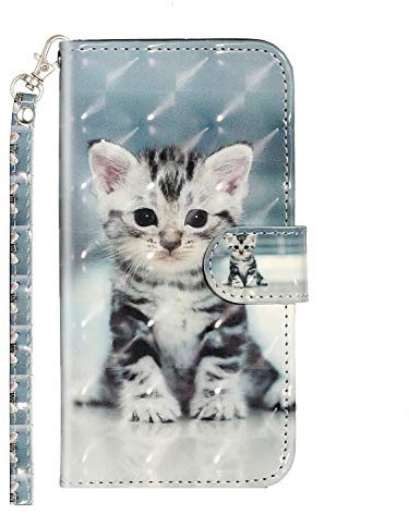 Everainy Kompatibel für iPhone 5/iPhone 5s/iPhone SE 2016 Hülle Silikon PU Leder Case Glitzer Flip Stoßfest Bumper Kartenfach Brieftasche Magnetisch 3D Muster Cover Klappbar Hüllen Handyhülle (Katze)