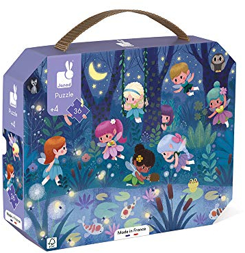 Janod - Puzzle für Kinder Feen und Wasserlilien, 36 Teile - Lernspiel - Feinmotorik und Konzentration - Koffer mit Griff - FSC-zertifiziert - Ab 4 Jahren, J02649