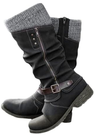 Minetom Stivali Donna Biker Boots Motociclista Stivali Ecopelle Foderato Caldo Cerniera Scarpe Autunno Inverno Stivali da Equitazione B Marina 43 EU