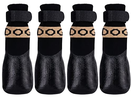 Avaner Pfotenschutz Hundeschuhe 4pcs Outdoor Sportschuhe Hundesocken wasserdichte Hundestiefel mit Anti-Rutsch Sohle Regenschutz Hundeschuhe Schwarz für KLEINE MITTELGROSSE Hunde Katzen (Größe M)
