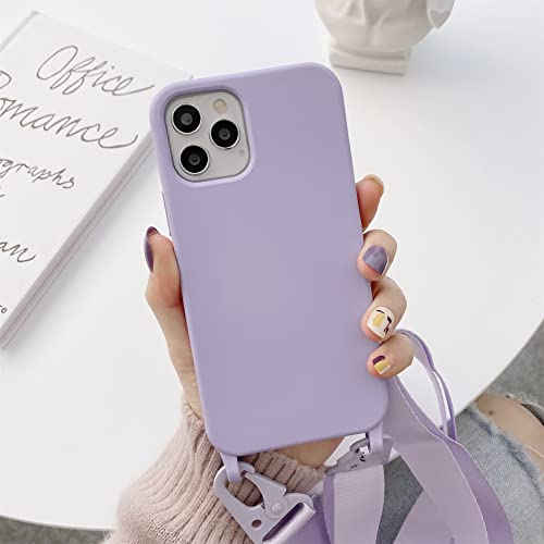 Emlivi Silikon Handykette Hülle für iPhone 11 Pro Max,Verstellbarer Halskette Nylon Schultergurt Silikon Handyhülle mit Stylische Band Kordel zum Umhängen Schutzhülle für iPhone 11 Pro Max, Lavendel