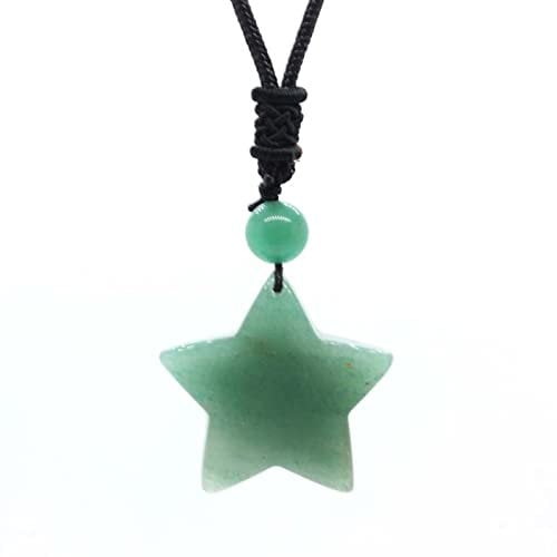 Natural Crescent Moon Star Pendant Handmade Black Rope Chain Wrapped Crystal Quartz Stone Rope Necklace for Women,Aventurine Star