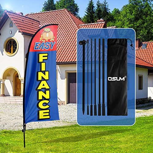 QSUM Easy Finance Swooper-Flagge, 2,1 m, einfache Finanzwerbung, Federflagge mit Stangen-Set, Erdspieß, einfache Finanzschilder für Unternehmen und Schaufenster