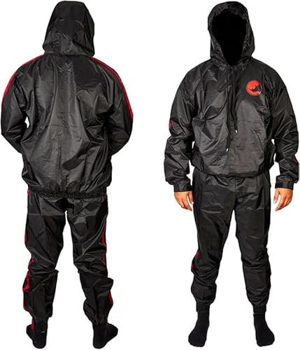 MAXSTRENGTH Sauna Suit Men Heavy Duty Sauna Sweat Track Suit Anti-Rip Fitness Workout Slimming Belt Fat Running Boxing MMA Shaper Heat Trapping Body Suit (Black, XXL)