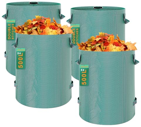 AXPQHL 4X 500L Gartenabfallsack,Selbststehend Witterungsbeständig - Abwaschbar Stabile Gartensäcke Laubsack Gartensack für Grünabfälle mit Griffen für einfaches für Gras Laub Hecke Gartenabfall (4p)