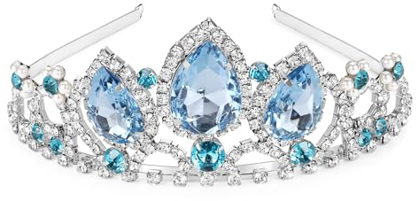 hengkaixuan Prinzessin Krone Halloween Cosplay Haarschmuck Mädchen Hübsch Rapunzel Tiara Aquamarin Stein Glitzernde Tiara Braut Hochzeit Kristall Haarband Tiara Festzug Tiara Geburtstagsgeschenke