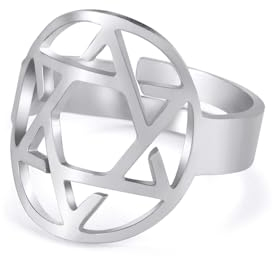 TEAMER Davidstern-Ring aus Edelstahl, verstellbar, Vintage-Fingerring, jüdischer Magen-Amulett-Schmuck für Frauen (Stil 2 – Silber)
