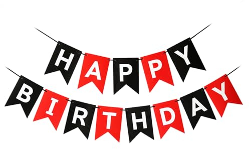 5M Happy Birthday Banner, Happy Birthday Girlande Partyzubehör für Kinder, Mädchen, Geburtstagsparty Wand und Türdekoration für Männer Jungen Frauen und Mädchen, Schwarz, Rot