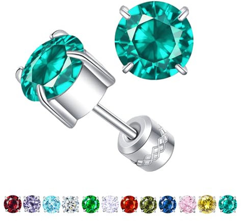 ZOCOYUU Titan Schraube zurück chirurgischen Edelstahl Ohrstecker für Frauen Männer, hypoallergene Birthstone Ohrstecker Double Side 5A Cubic Zirconia Ohrstecker Schmuck 6mm (Dezember(Tansanit))