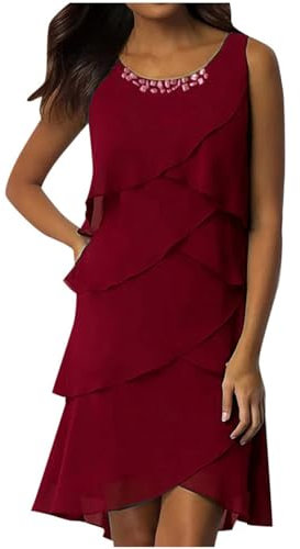 WVONIF Robe Fluide Femme été Courte Robe d'été pour Femme Boho Maxi à Lacets avec Pompon col en V évasé à Volants Robes de Plage Robe pour Mariage Invité Chic ( Rouge, XXXL