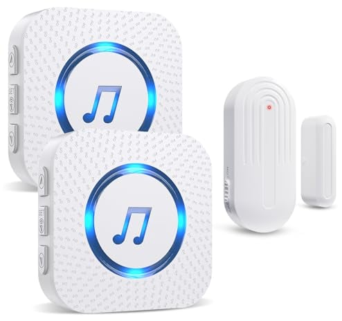 SANJIE Wireless Door Open Alarm Sensor Chime for Home Security Business Shop Office When Entering,Shop Entry Chime System, 800FT Long Range,55 Ringtones 5 Volume Level,2 UK Plug in Receivers 1 Sensor