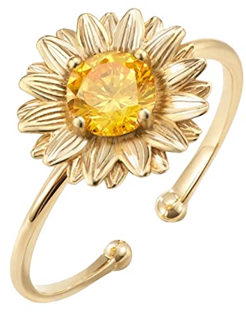 Plus Size Ring für Frauen klobige Ringe Stilvoller Persönlichkeits-Gänseblümchen-Sonnenblumen-Zirkon-Ring-süße Blumen-Öffnungs-Ring-Tochter-Ringe mit Perlen, die Ringe-Frauen-Geschenke (Gold, A)
