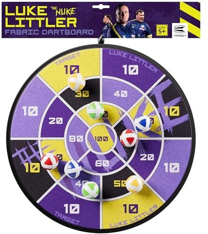 Target Darts Luke Littler Sticky Ball Fabric Dartboard Set for Kids | Player Edition ‘The Nuke’ Hook & Loop Balls Dart Board Game Set with 8 Sticky Balls | Indoor & Outdoor Use, Children Party Games