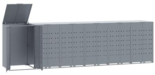 vidaXL Wheelie Bin Box for 6 Bins Grey 414 x 79 x 117 cm Steel