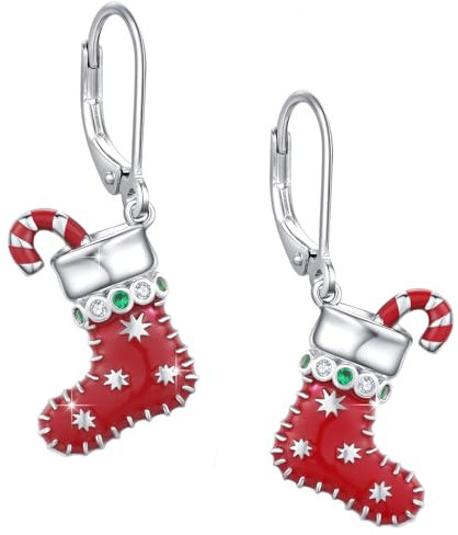 Weihnachts Ohrringe Silber 925, Weihnachts Socken Ohrstecker, Leverback, Schmuck Geschenke für Damen