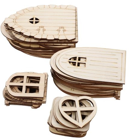 VINTORKY 96 STK Feengartentor Feengarten Zubehör unlackierte Tür Feenhaus Bausatz Feenfenster Unlackierte Holztür Dekorative Holztür Feentür aus Holz DIY-Tür-Bastelarbeiten Sperrholz Khaki