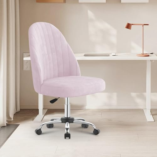 naspaluro Desk Chair Vanity Chair, Velvet Dressing Table chair, Armless Bedroom Chair with Wheels, Office Chairs for Home Swivel Chair-Pink