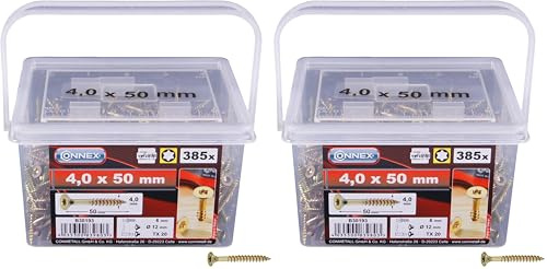 Connex B30193 Vis universelles à tête fraisée avec empreinte étoile TX pour panneaux de particules 4,0 x 50 mm 385 pièces Jaune (Lot de 2)