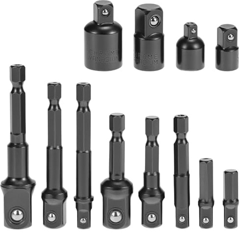 QWORK® 12pcs Impact Socket Adaptor Set, 1/4, 1/2, 3/8 Socket Spanner nut, 4 adapters,Black