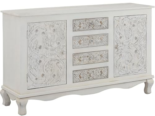 Rajat Sideboard with 2 doors and 4 drawers in White Grey, 40x140x85cm (DxWxH)