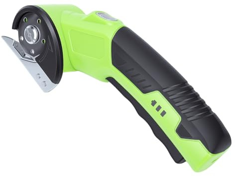 YUEHISY Elektrischer Kartonschneider, Kabellose Elektrische Schere, Wiederaufladbarer Kartonschneider mit LED-Licht-Batterieanzeige, für Stoffleder (mit 2 Stück 1,5 mm dicken Klingen)