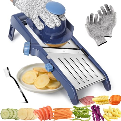 Pawchop Kitchen Mandoline, 10-in-1 Vegetable Cutter & Julienne Shredder, 1-9mm Adjustable Thickness Food Prep Tool for Potato Fruit Cheese, Compact Slicer with Hand Guard, BPA-Free & Dishwasher Safe