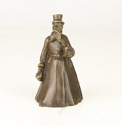 Luxus Pur UG Gentlemen Bronze Tisch-Glocke Hut Bart Mantel Winter Skulptur Mann Repro Deko