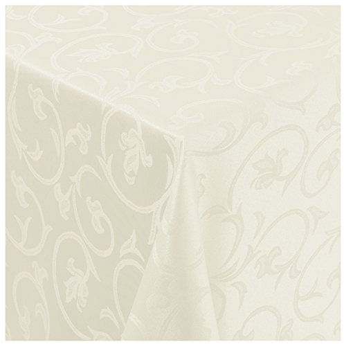 Tischdecke Stoff Damast Barock Jacquard Ranken Design mit Saum oval 160x220 cm Creme-Champagner