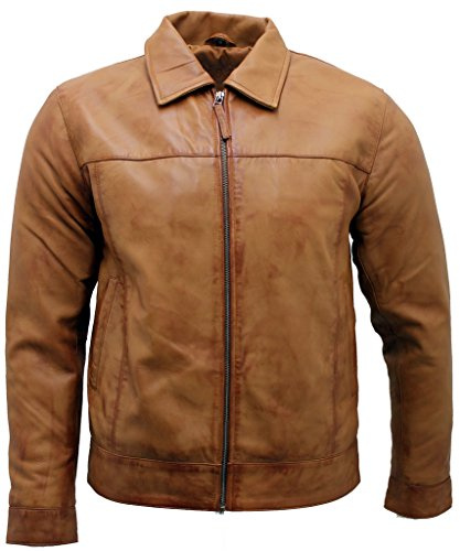 Infinity Men's Retro Tan Nappa Leather Biker Jacket 2XL