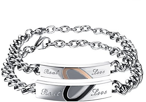 Cupimatch 2pcs Couple Bracelets Stainless Steel Loving Bangle Bracelet Matching Bracelet Best Friend Jewelry for Valentine's Day