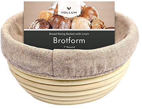 Vollum Banneton Brotgärkörbchen Sauerteig-Gärkörbchen für Anfänger & Professionelle Bäcker, handgewebter Rattanrohr-Brotbereiter mit Leinen für handwerkliche Brote, 17,8 x 10,2 cm, 0,2 kg rund
