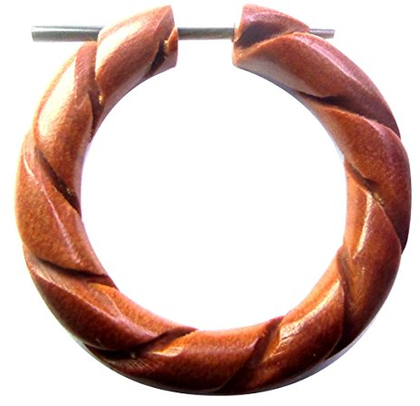 Holz Pin Creolen Narraholz Horn-Pin Dunkelbraun gemasert handgefertigt groß Seil Zahnrad Spinne Schmetterling Rad Dunkelbraun hell rotbraun Herren Damen Kreolen Ohrringe mit Stift (Sawoholz)